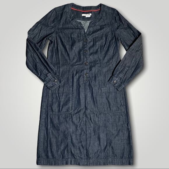 BODEN RUSTIC COUNTRY WESTERN BOHO COTTON DENIM BLUE DRESS 6L - Picture 2 of 8